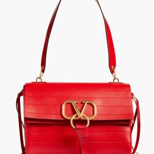 Valentino Vibrant Red Shoulder Bag with Gold Accents